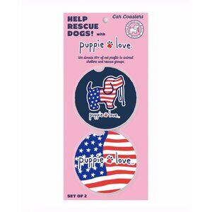 Puppie Love USA Pup Car Coasters (set of 2) NEW Fast Ship